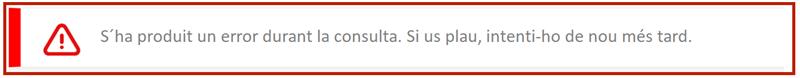 captura de pantalla d'exemple de com es visualitzaria un error en l'aplicació